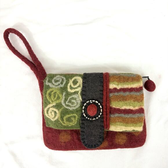 Rising Tide WOOL Small Handle Purse Bag Handbag - Colorful Felted Wristlet Boho - Picture 1 of 7